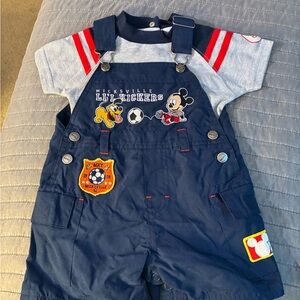 Disney Mickey & Pluto “Lil Kickers” Overall Set – 12M – Vintage Style – NWT